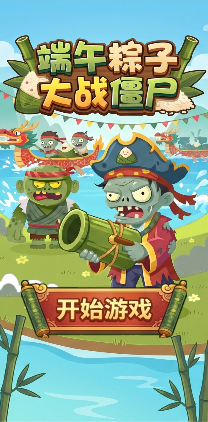 端午粽子大战僵尸粽叶当盾龙舟为战僵
