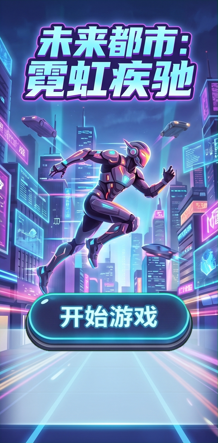 未来都市霓虹疾驰赛博朋克风未来城市奔