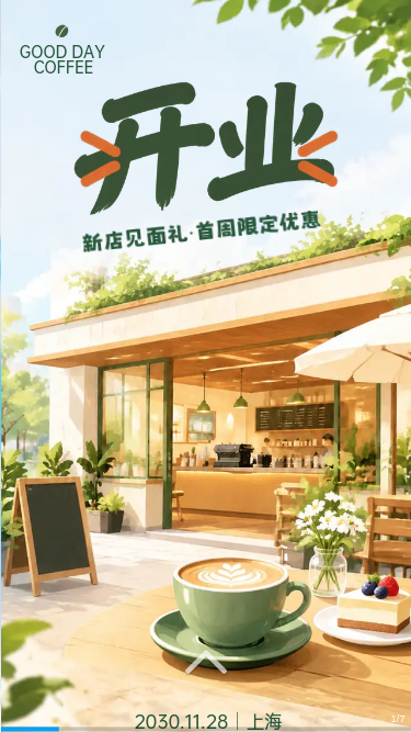 城市商圈精品咖啡馆新店开业邀请函